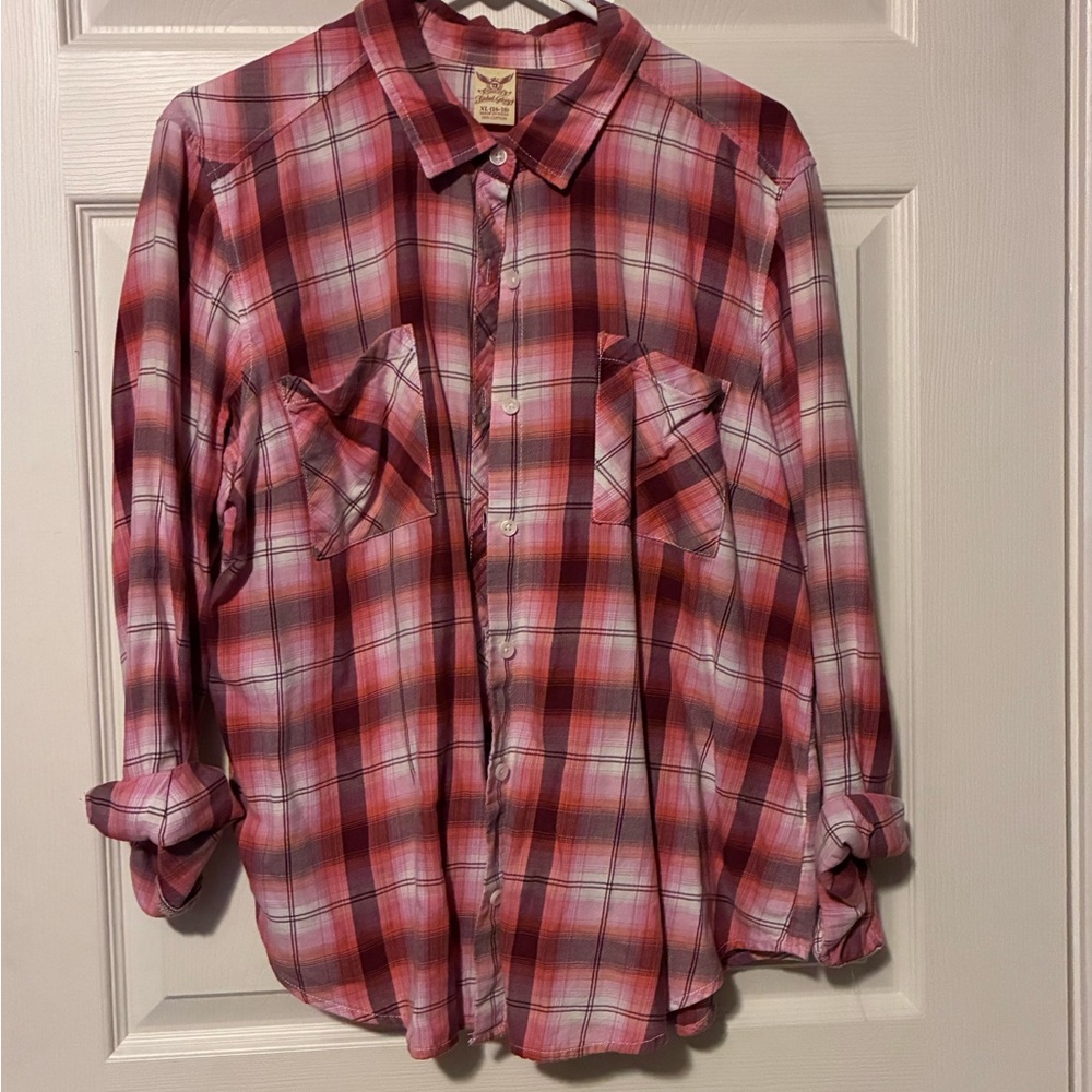 Faded Glory pink Plaid Button Down Shirt